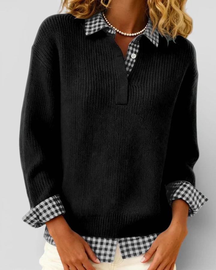 Berta™ | Jersey de punto con detalle de camisa a cuadros