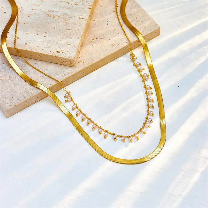 Marizanne | Conjunto de Joyería de Gargantilla de Serpiente de Lujo con Perlas en Oro de 18K