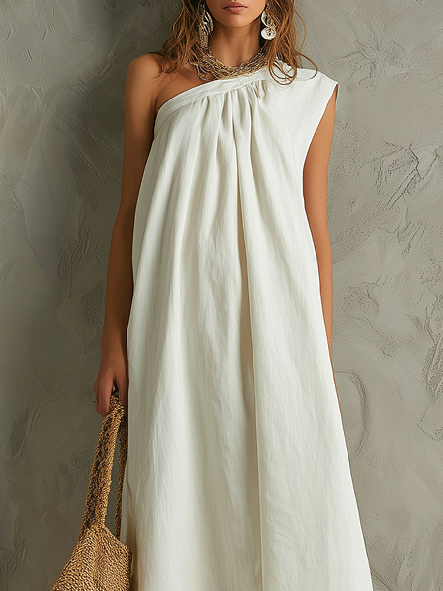 Valentina™ | Vestido maxi blanco minimalista con un solo hombro