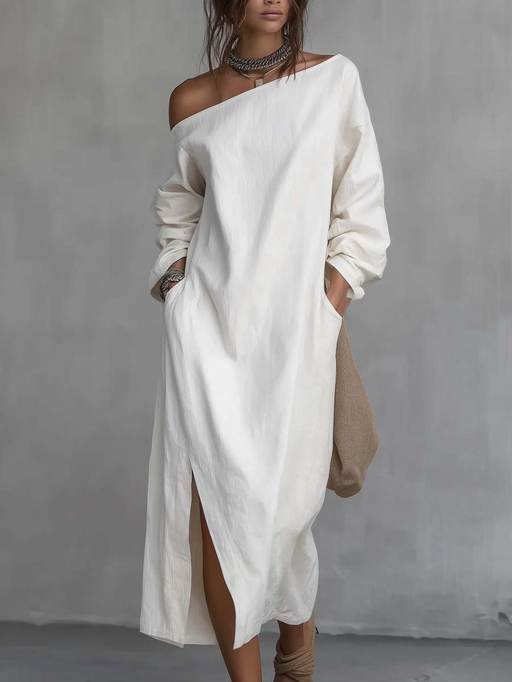 Adela™ | Vestido midi holgado de un solo hombro con abertura