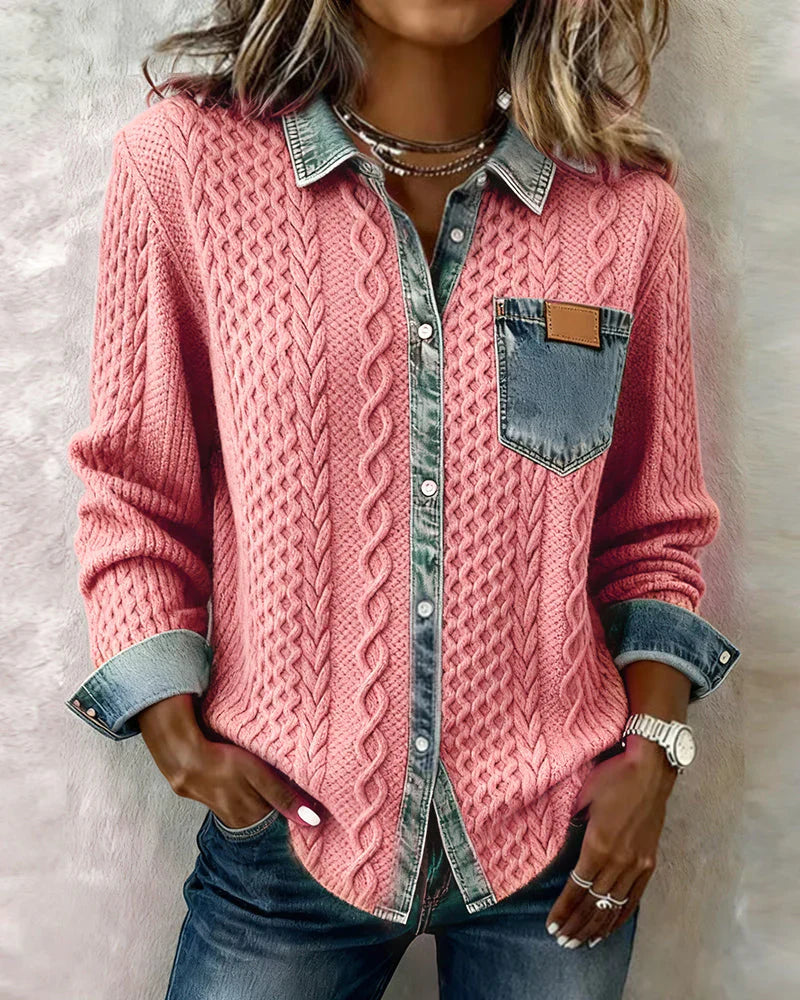 Eva - Camisa de manga larga con patchwork denim