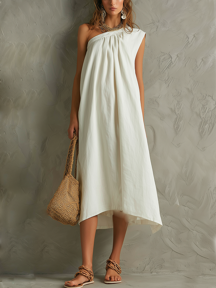 Valentina™ | Vestido maxi blanco minimalista con un solo hombro