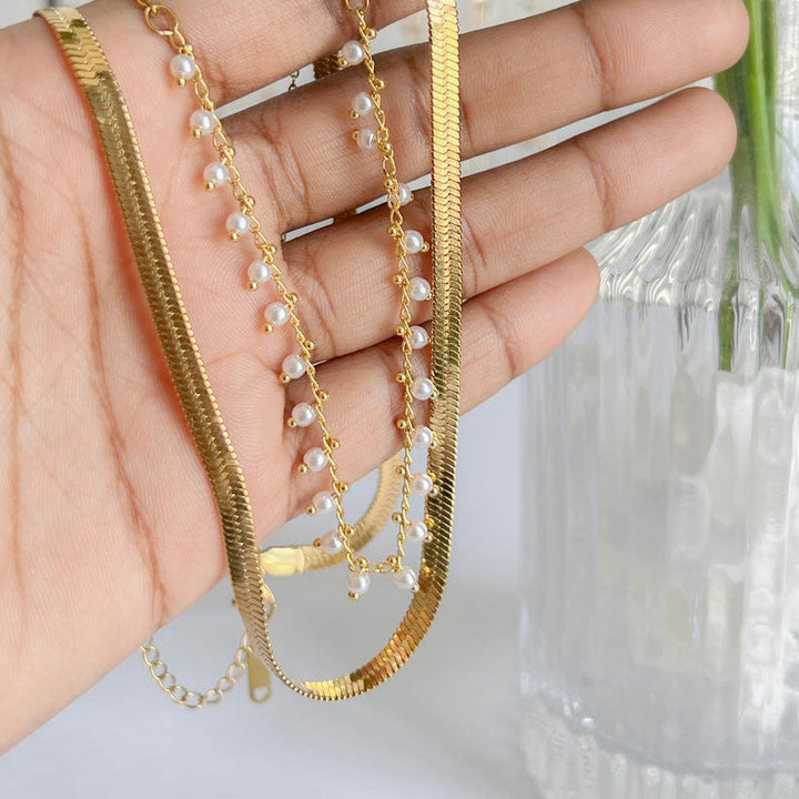 Marizanne | Conjunto de Joyería de Gargantilla de Serpiente de Lujo con Perlas en Oro de 18K