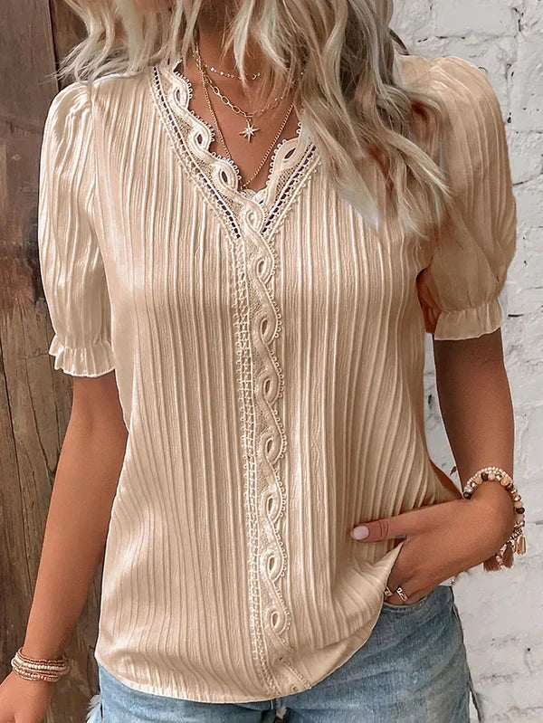 Pilar™ | Blusa plisada con encaje y manga abullonada