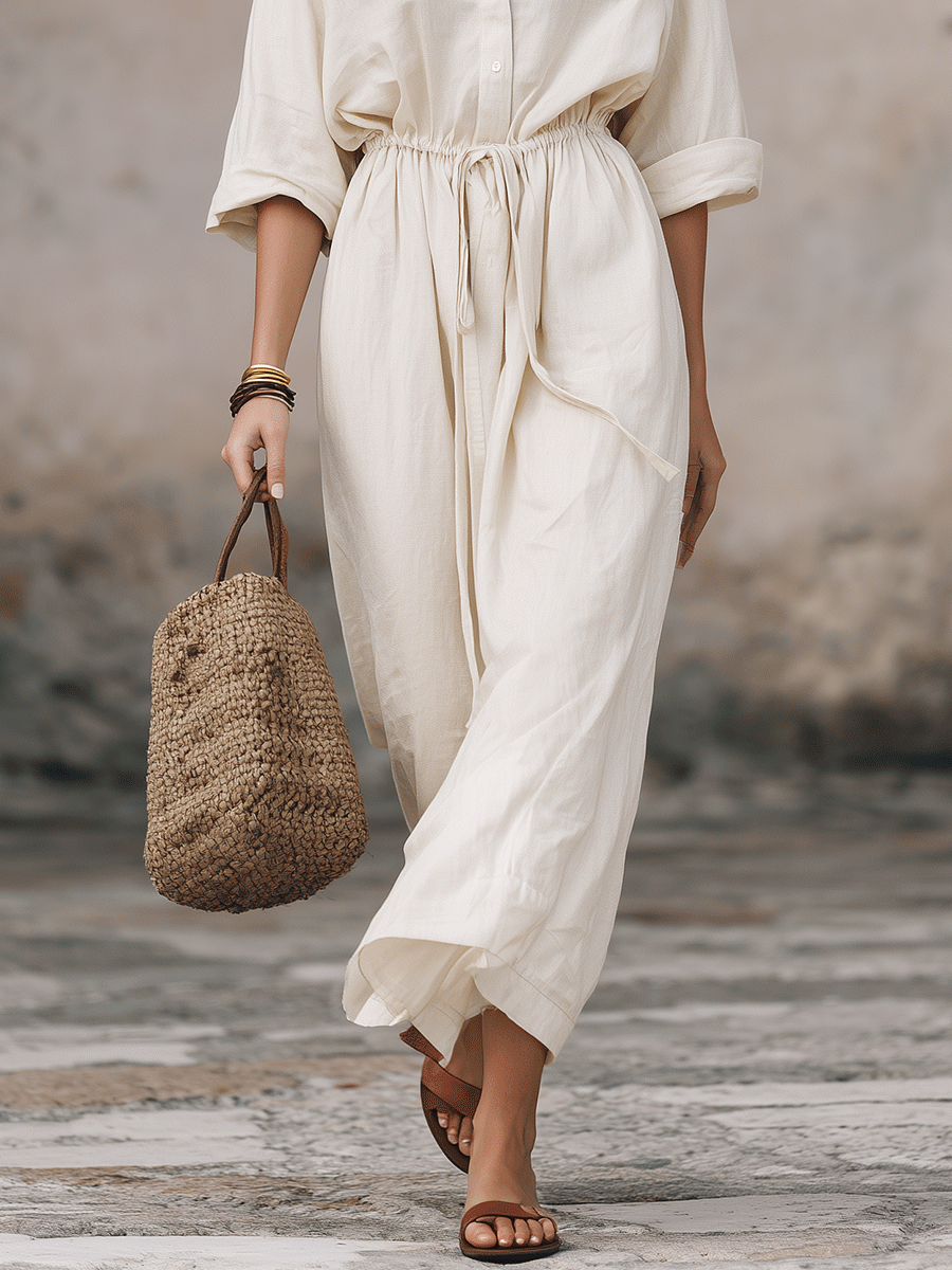 Teresa™ | Vestido maxi bohemio tipo camisa con cordón en la cintura
