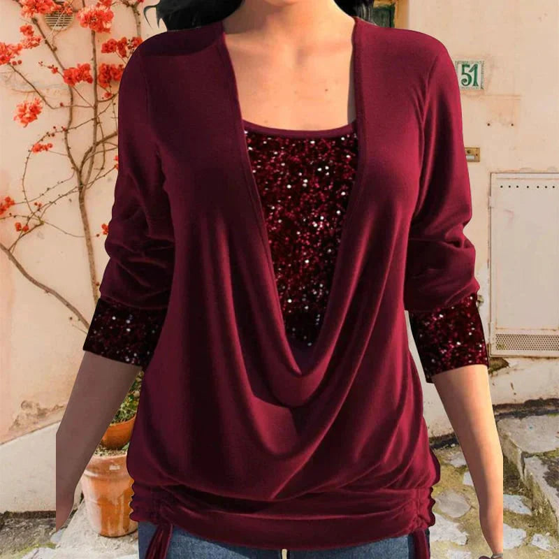 Nara - Blusa drapeada con lentejuelas integradas