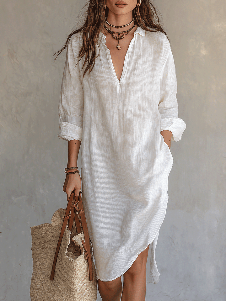 Consuelo™ | Vestido midi blanco bohemio y relajado