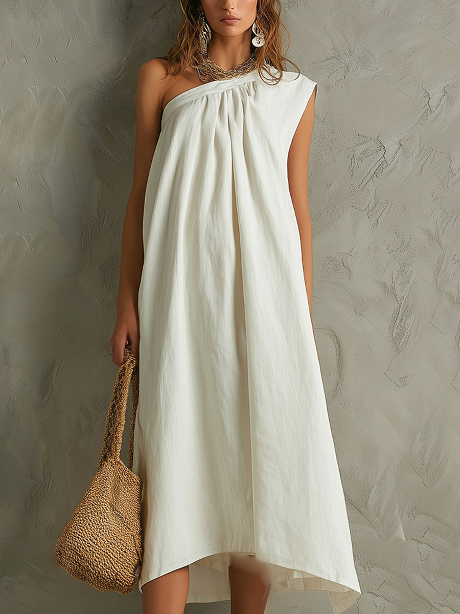 Valentina™ | Vestido maxi blanco minimalista con un solo hombro