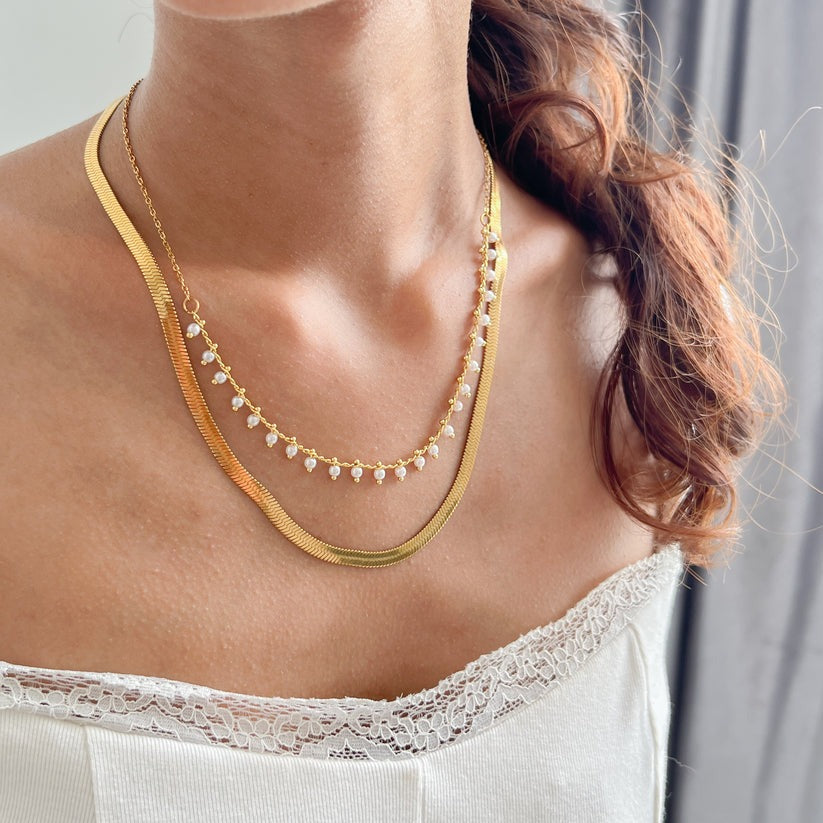 Marizanne | Conjunto de Joyería de Gargantilla de Serpiente de Lujo con Perlas en Oro de 18K