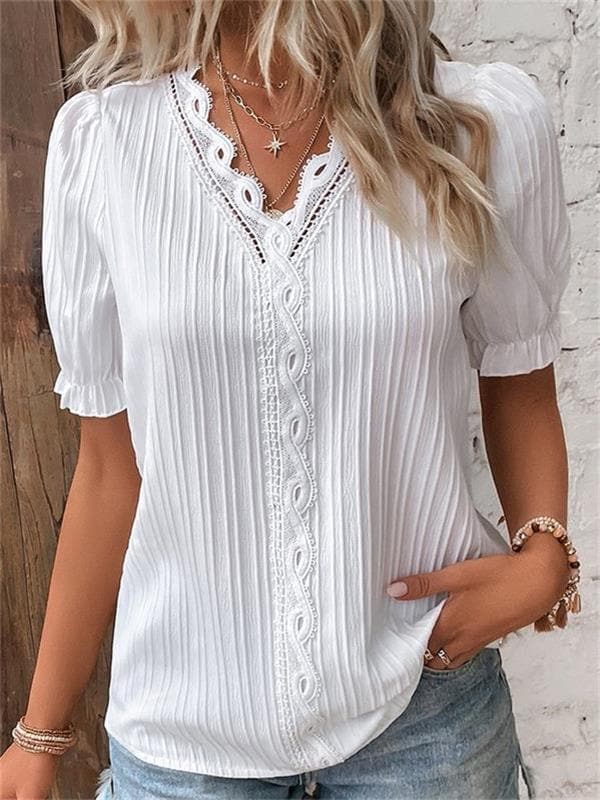 Pilar™ | Blusa plisada con encaje y manga abullonada