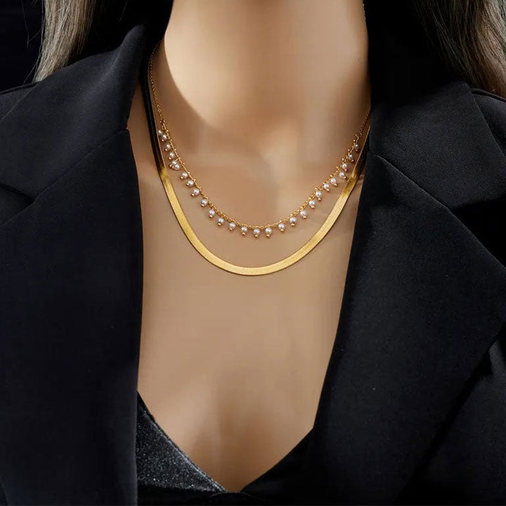 Marizanne | Conjunto de Joyería de Gargantilla de Serpiente de Lujo con Perlas en Oro de 18K