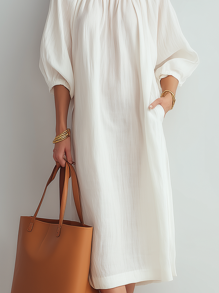 Blanca™ | Vestido midi crema de corte relajado