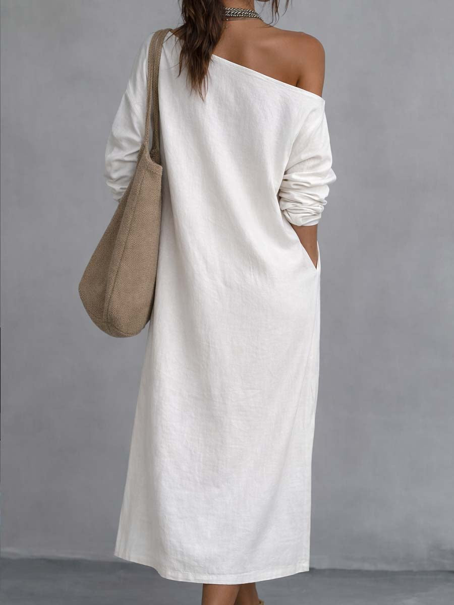 Adela™ | Vestido midi holgado de un solo hombro con abertura