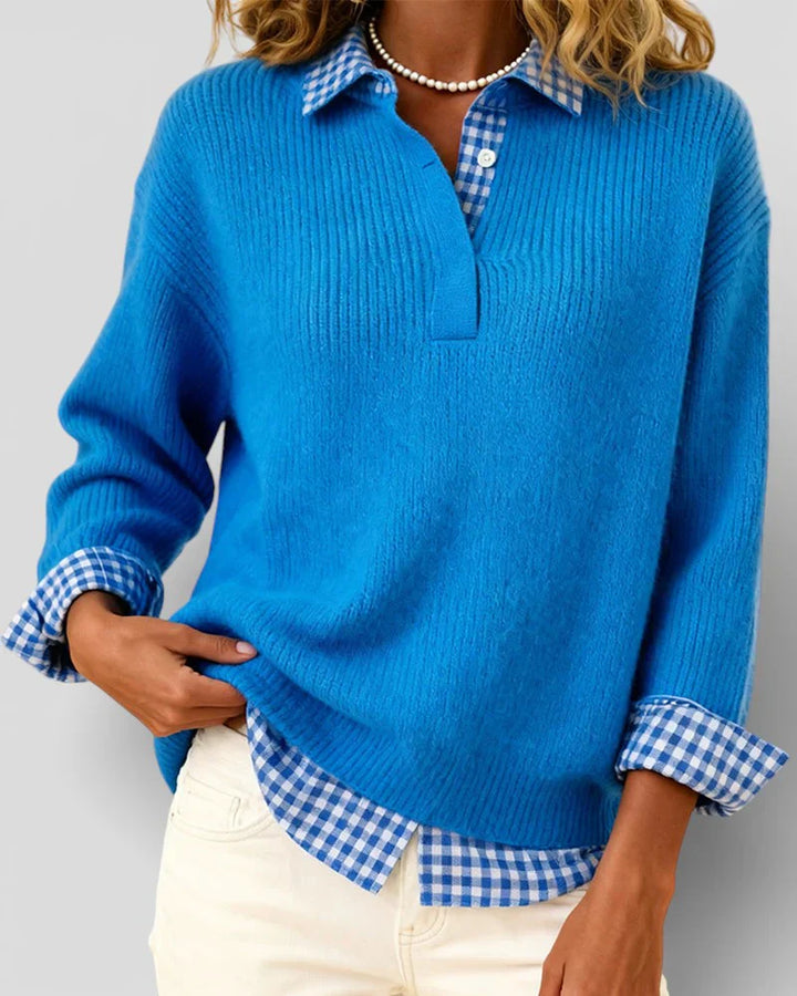 Berta™ | Jersey de punto con detalle de camisa a cuadros