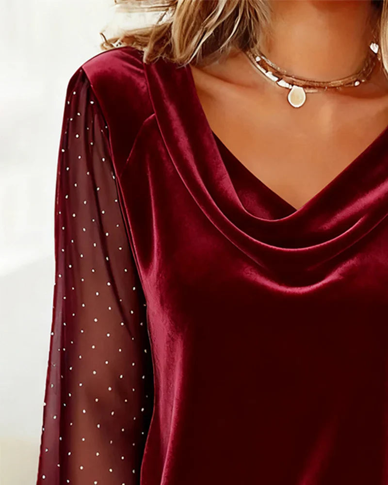 Amelia™ | Blusa con cuello drapeado y paneles semitransparentes