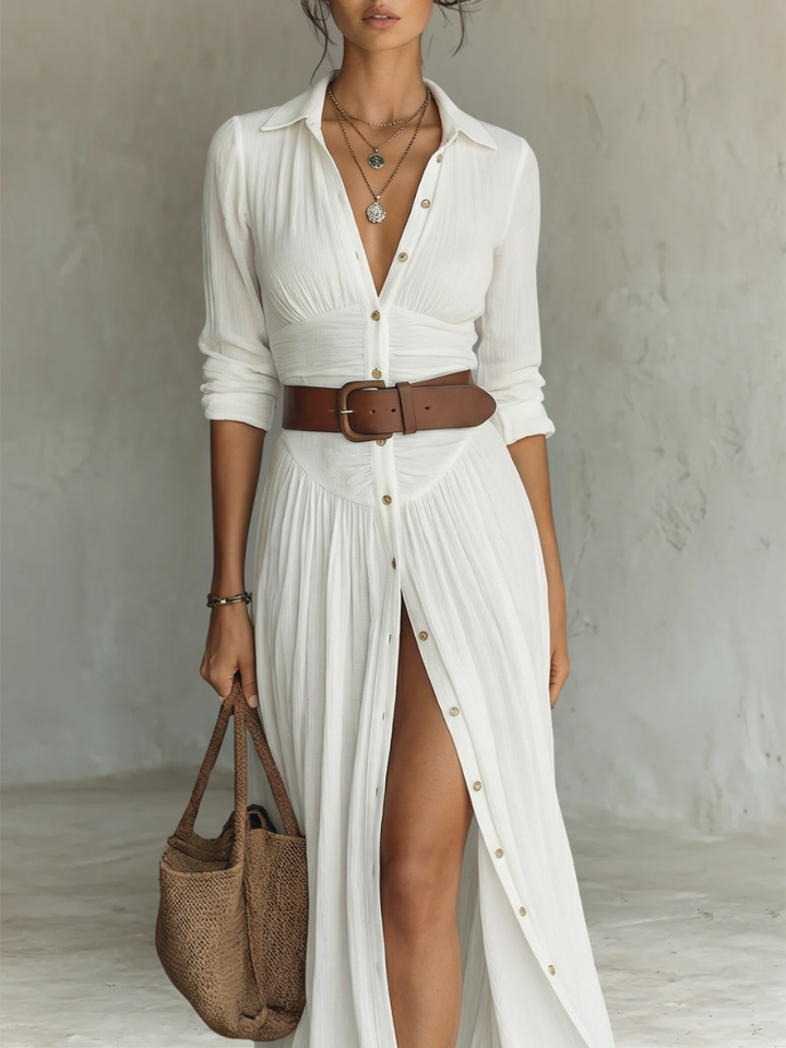 Giulia | Vestido largo elegante blanco de lino