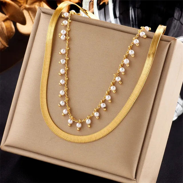 Marizanne | Conjunto de Joyería de Gargantilla de Serpiente de Lujo con Perlas en Oro de 18K