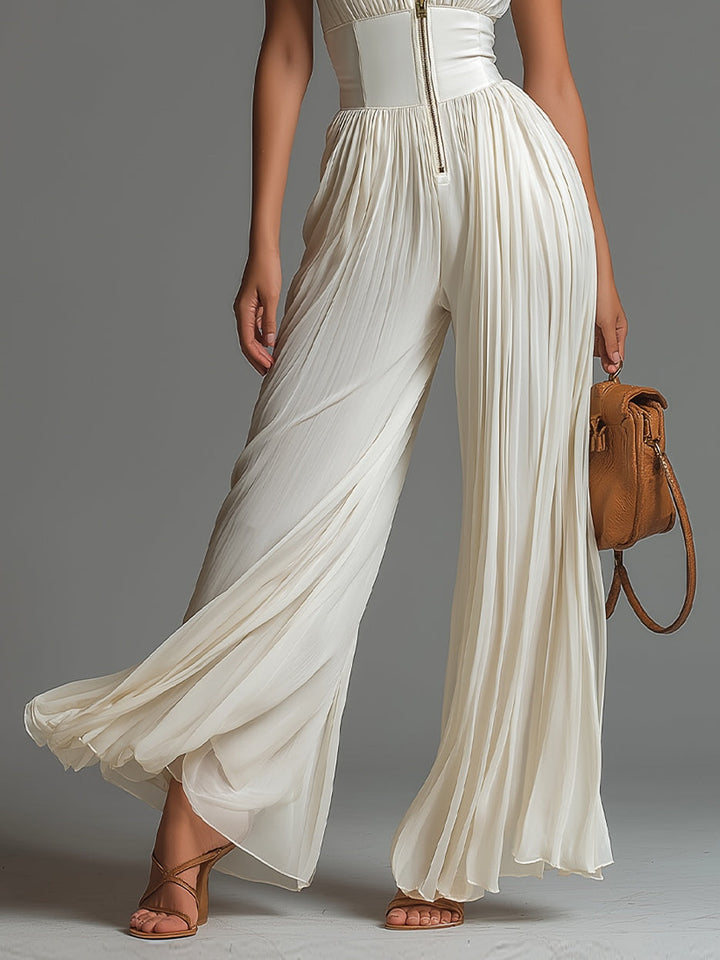 Valentina | Mono plisado en chiffon blanco con mangas de kimono