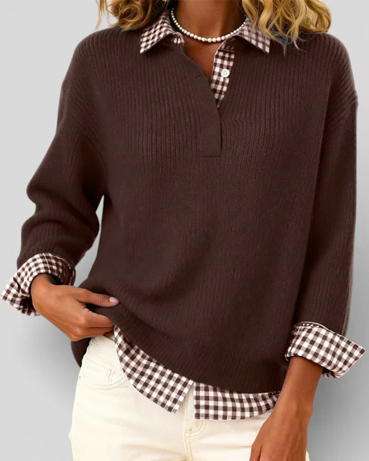 Berta™ | Jersey de punto con detalle de camisa a cuadros
