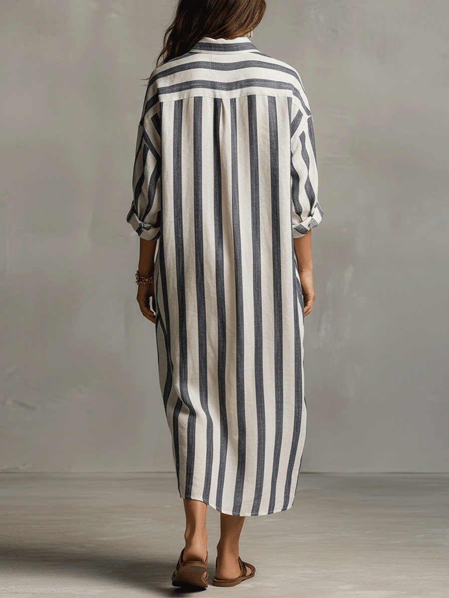 Soledad™ | Vestido maxi camisero a rayas de estilo bohemio