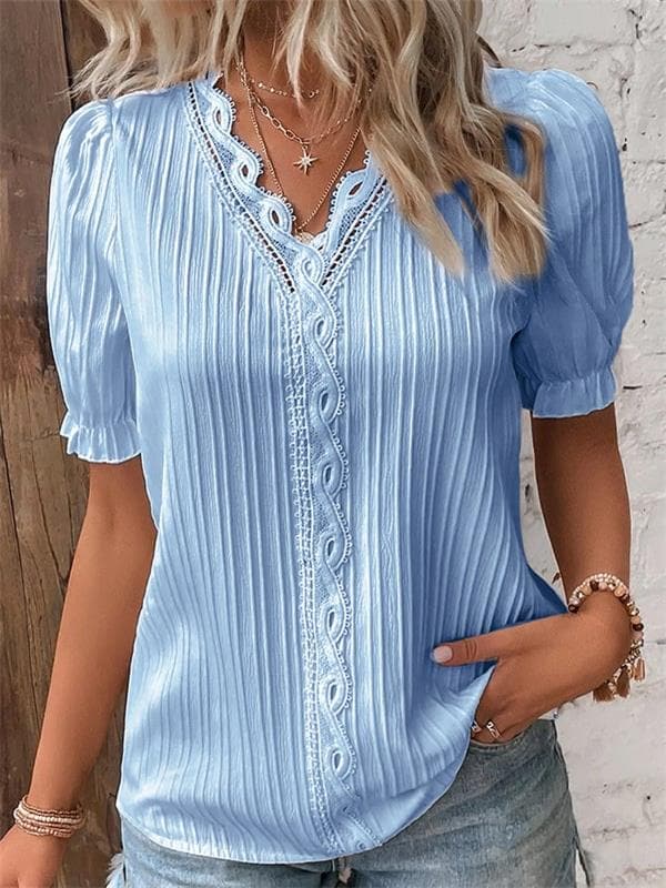 Pilar™ | Blusa plisada con encaje y manga abullonada