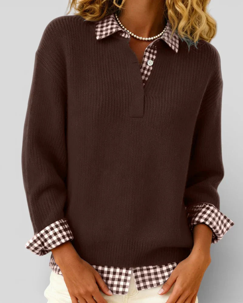 Berta™ | Jersey de punto con detalle de camisa a cuadros