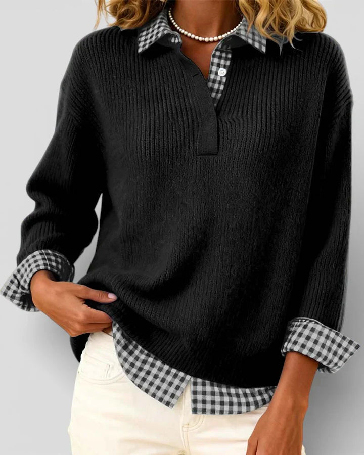 Berta™ | Jersey de punto con detalle de camisa a cuadros