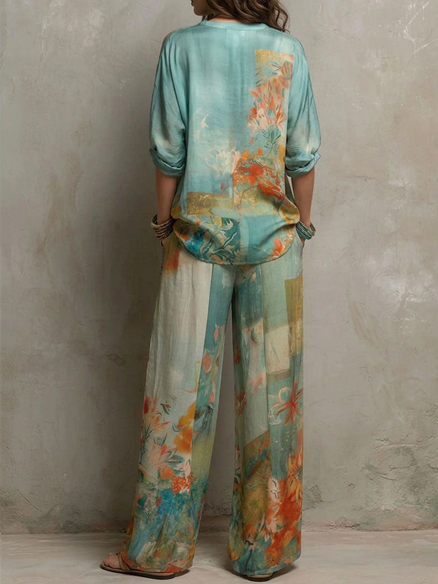 Chiara | Elegante conjunto con estampado floral y pantalones anchos
