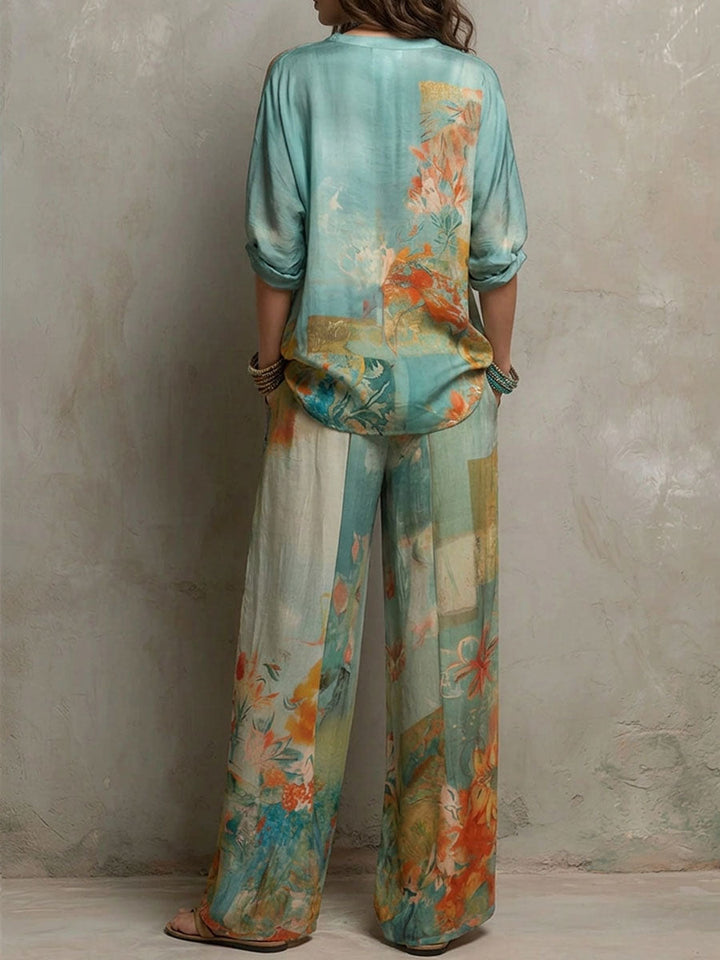 Chiara | Elegante conjunto con estampado floral y pantalones anchos