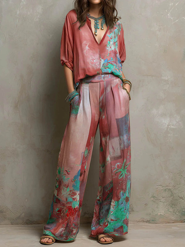 Chiara | Elegante conjunto con estampado floral y pantalones anchos