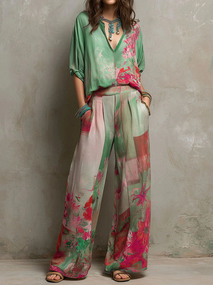 Chiara | Elegante conjunto con estampado floral y pantalones anchos