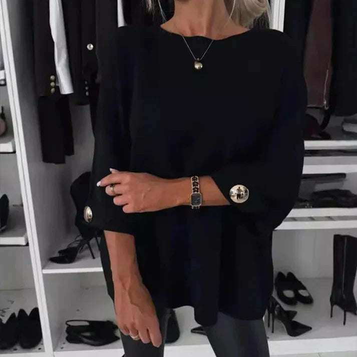 Greta - Blusa clásica de punto liso con manga tres cuartos