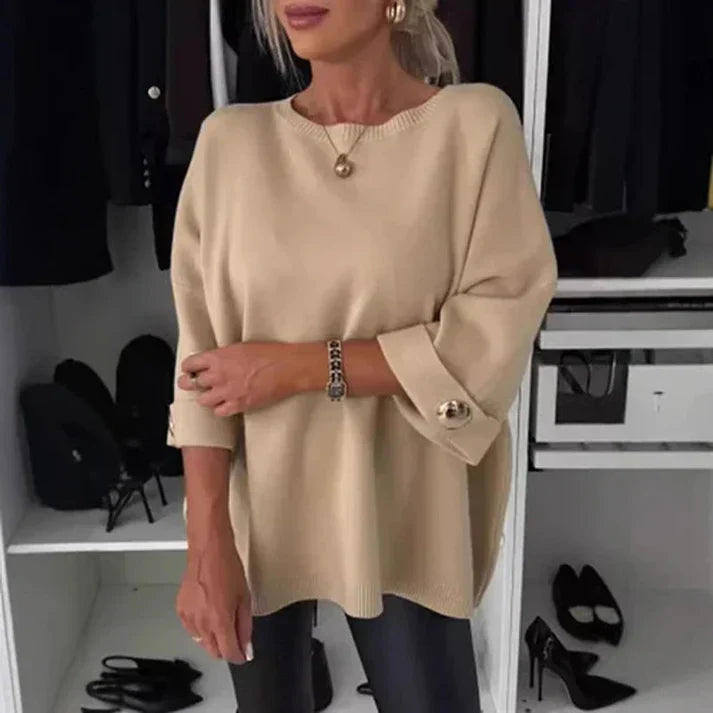Greta - Blusa clásica de punto liso con manga tres cuartos