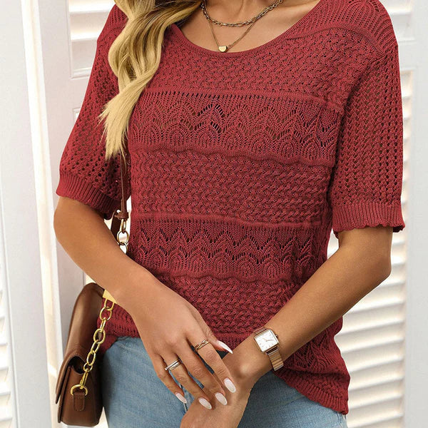 Carolina™ | Jersey de punto calado con cuello redondo y manga corta