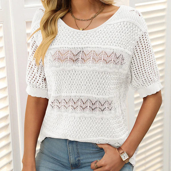 Carolina™ | Jersey de punto calado con cuello redondo y manga corta