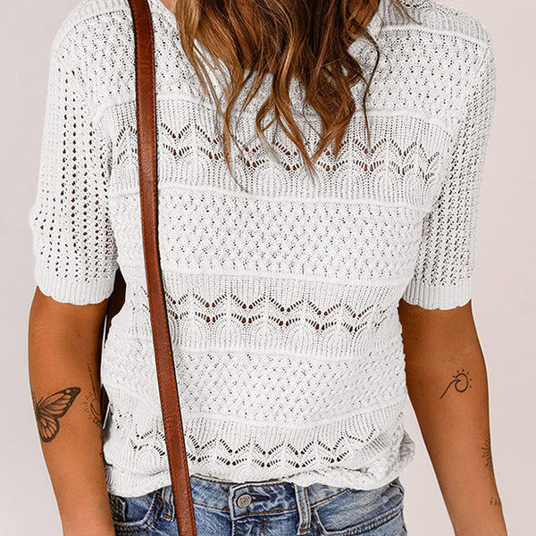 Carolina™ | Jersey de punto calado con cuello redondo y manga corta