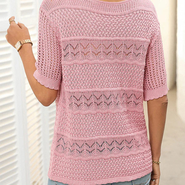 Carolina™ | Jersey de punto calado con cuello redondo y manga corta